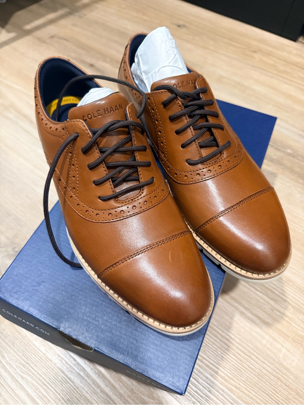 Cole Haan Men’s Cognac Brown Leather Cap-Toe Oxford